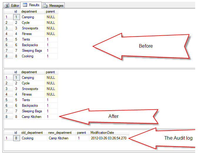 Using the OUTPUT Clause in TSQL for Auditing