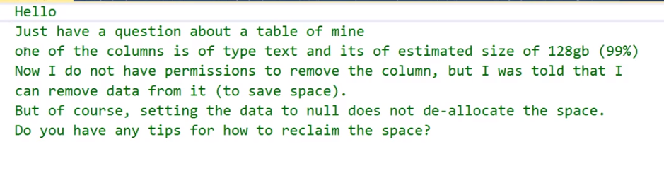 SQL Server Text Data – Reclaiming space