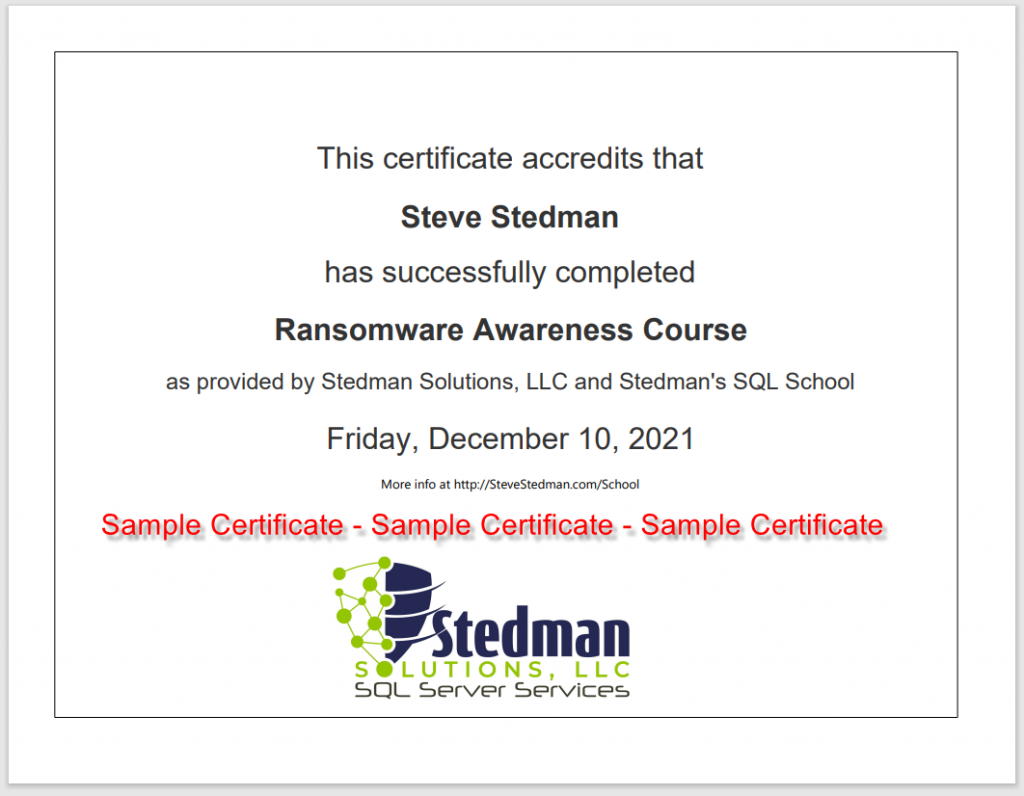 Stedman Solutions Completion Certificate