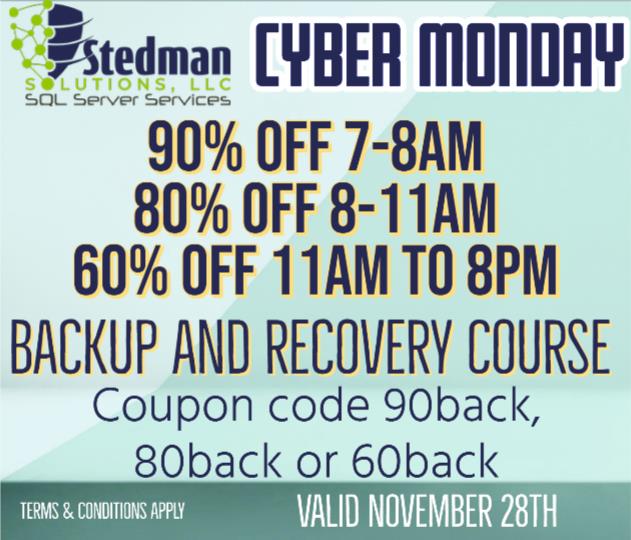 Cyber Monday - 80% off 8am to 11am pacific time - Stedman Solutions, LLC.