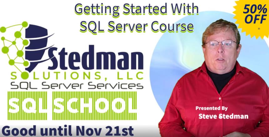 50% off getting started with SQL Server course