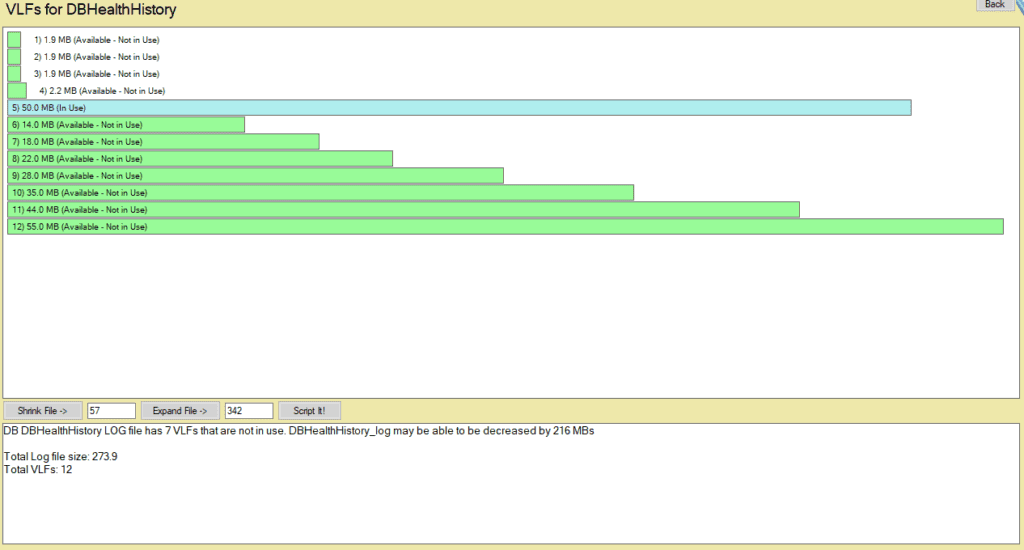 a chart showing VLFs in Database health monitor